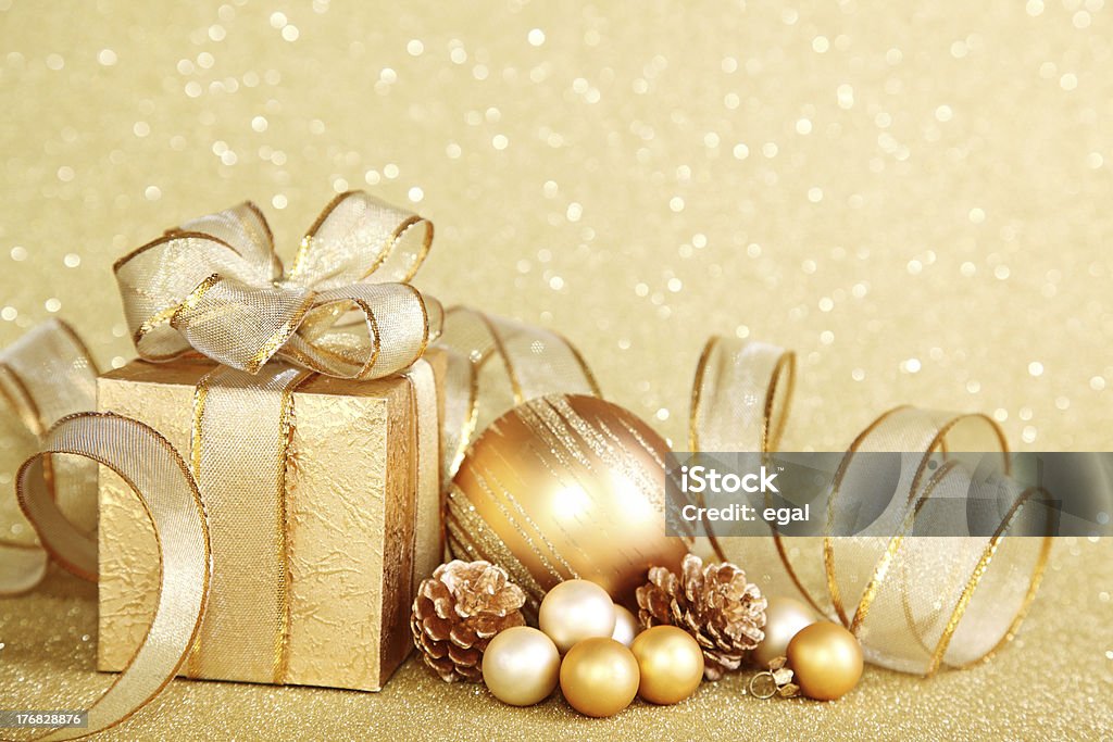 Christmas gift box Christmas gift box with christmas balls Celebration Stock Photo