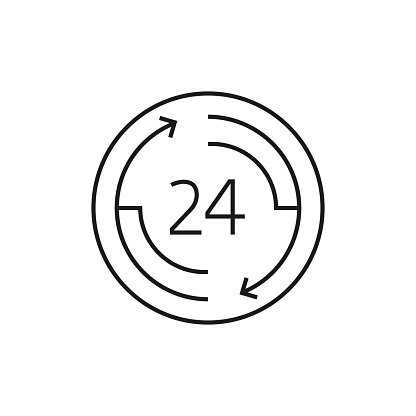 24H SERVICE Line Icon Vector Illustration. Icon Design for Logo, Mobile App, Website, UI, UX, Sign, Symbol.