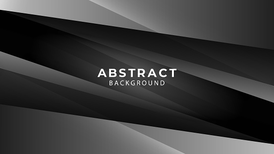 Black white abstract modern background on dark design with geometric triangle shape, shadow, diagonal stripes line and 3d effect. For landing page, book covers, brochures, flyers, magazines, any brandings, banners, headers, presentations, and more.