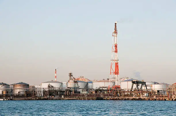 "An oil refinery in Yokohama, Japan."