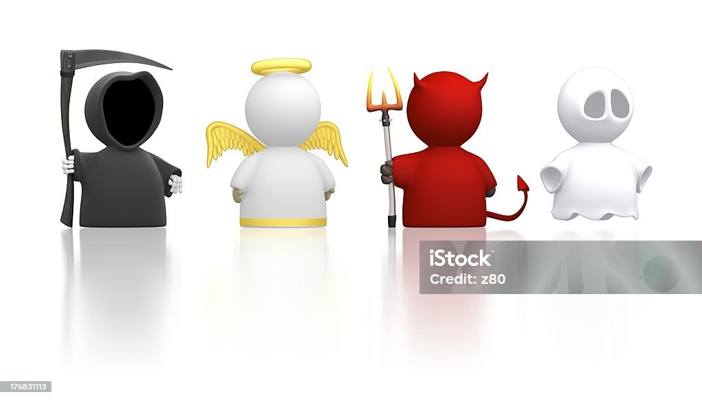 Death, Angel, Devil, and Ghost characters - white version "Death, an Angel, the Devil and a Ghost as icon characters. Could be used for religious concepts, halloween, humour, costume party. Use together or cut apart." Heaven Stock Photo