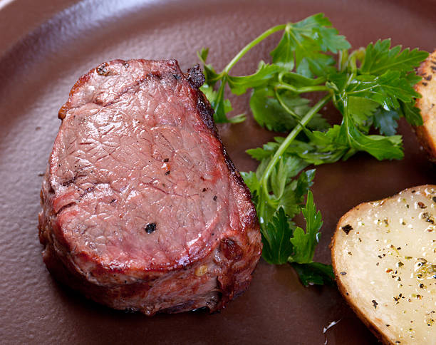 istock Grilled beef on white plate with potatoes 176832141