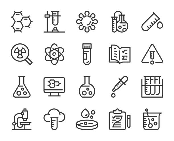 stockillustraties, clipart, cartoons en iconen met chemistry - line icons - laboratoriumtest
