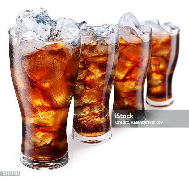 Glasses With Cola And Ice Cubes Stock Photo - Download Image Now - Cola, Cold Temperature, Cube Shape