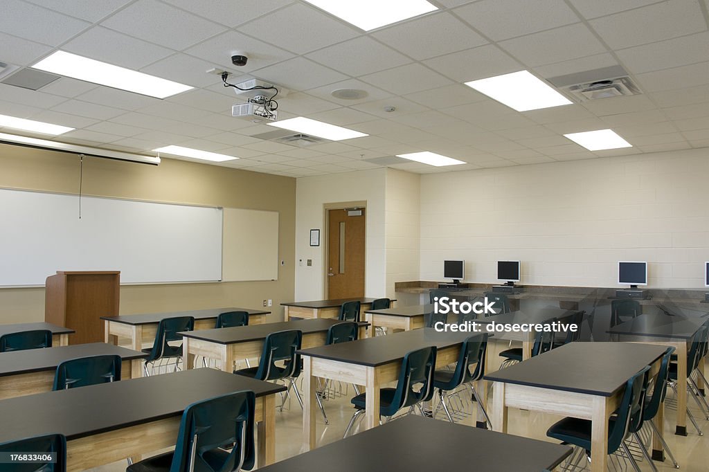 Middle School Classroom Lighting Equipment Stock Photo