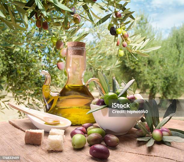 Oil And Olives Stock Photo - Download Image Now - Agriculture, Bottle, Branch - Plant Part