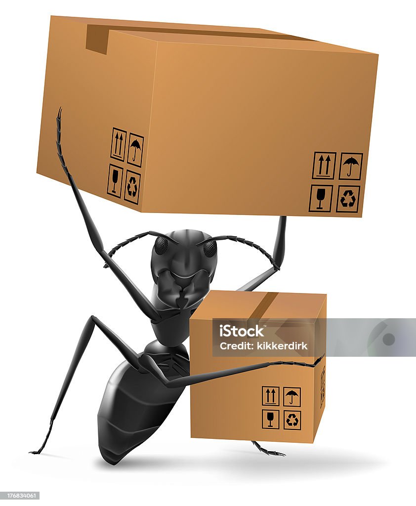 Formiga Carregando duas caixas de papelão entrega Mova-se para nova casa - Foto de stock de Entregar royalty-free