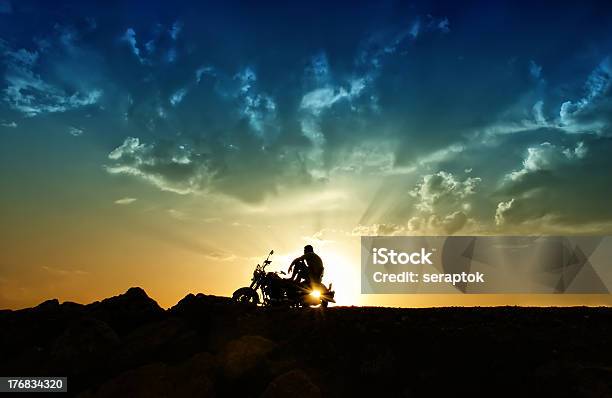 Freedom And Loneliness Stock Photo - Download Image Now - Motorcycle, Sunset, Road Trip