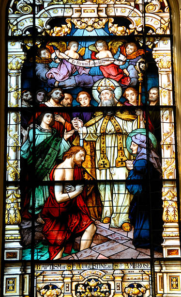 istock stain glass window baptism of Saint Augustine 176835507