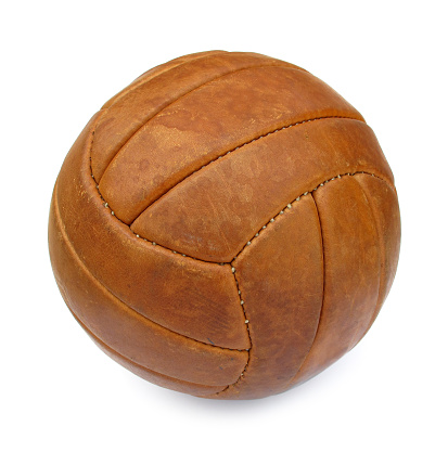 This is brown vintage football or soccer leather ball.