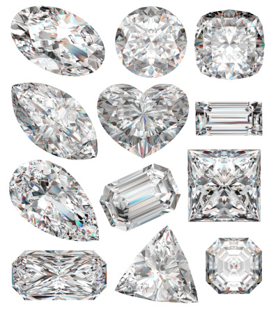 Diamond shapes isolated on white. 3d illustration.
