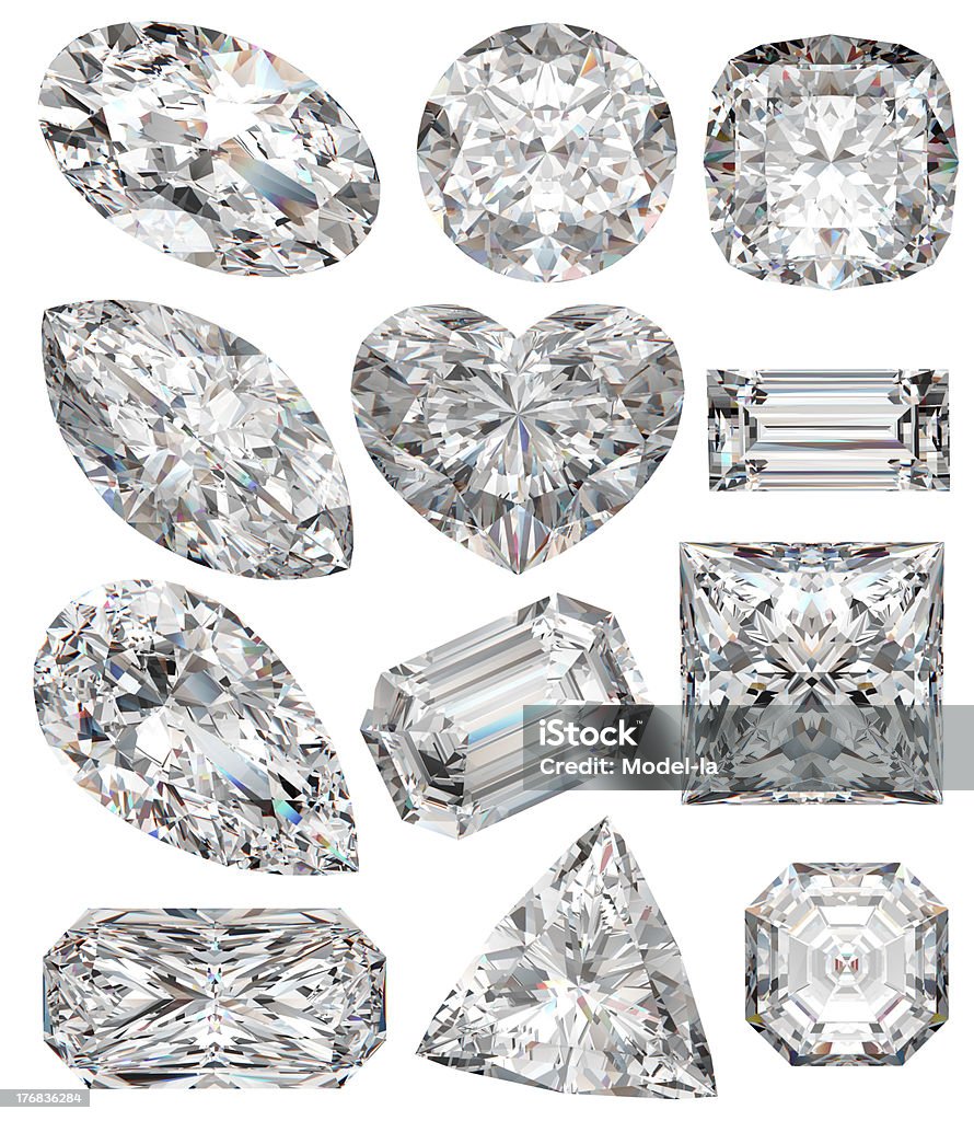 Diamond shapes. Diamond shapes isolated on white. 3d illustration. Diamond - Gemstone Stock Photo