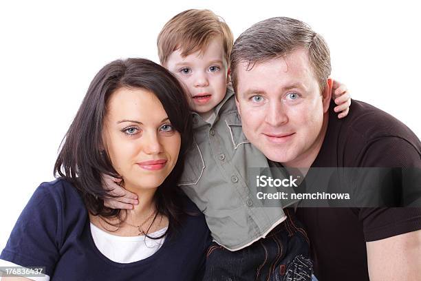 Happy Family Father Mother And Boy Over White Background Stock Photo - Download Image Now