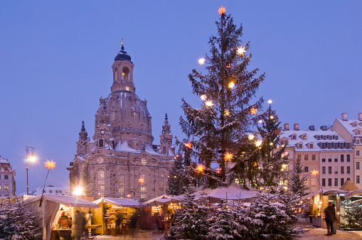 Christmas market on the Neumarkt in front of the Frauenkirche in Dresden, Saxony, Germany