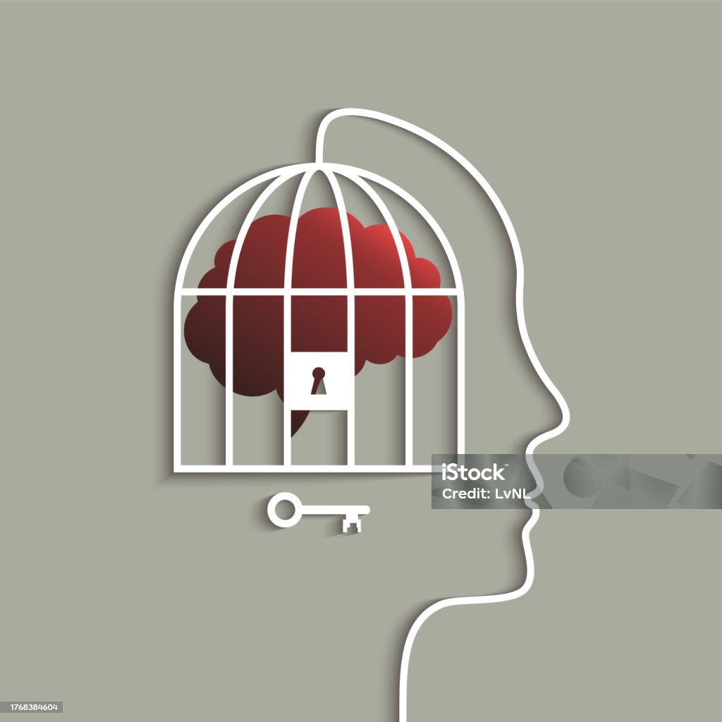 Brain With Lock Human Head With Brain In Cage Concept Lock And Key Conceptual Symbol ...