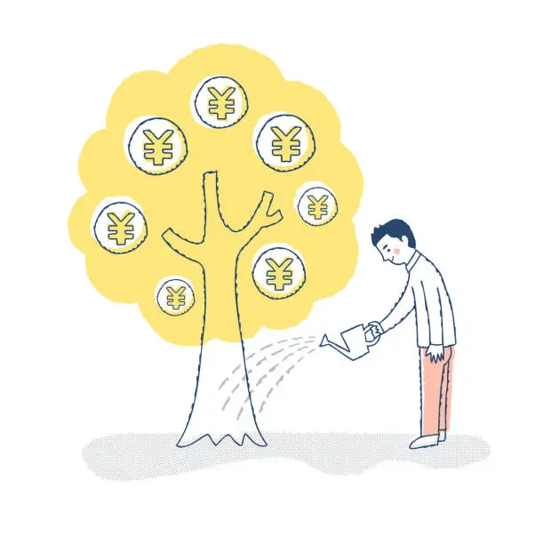 Vector illustration of A man watering a money tree