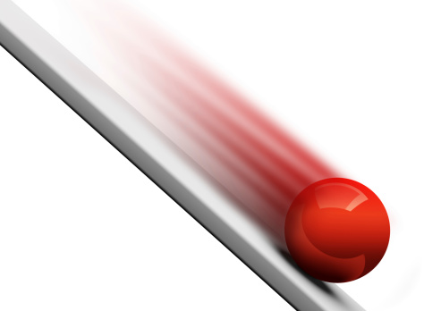 Red ball rolling downwards 3d render