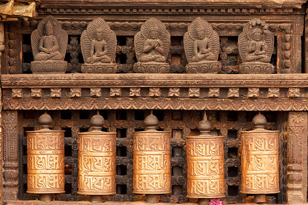 tibetan prayer wheels tibetan prayer wheels at monkey temple, Kathmandu, Nepal prayer wheel nepal kathmandu buddhism stock pictures, royalty-free photos & images