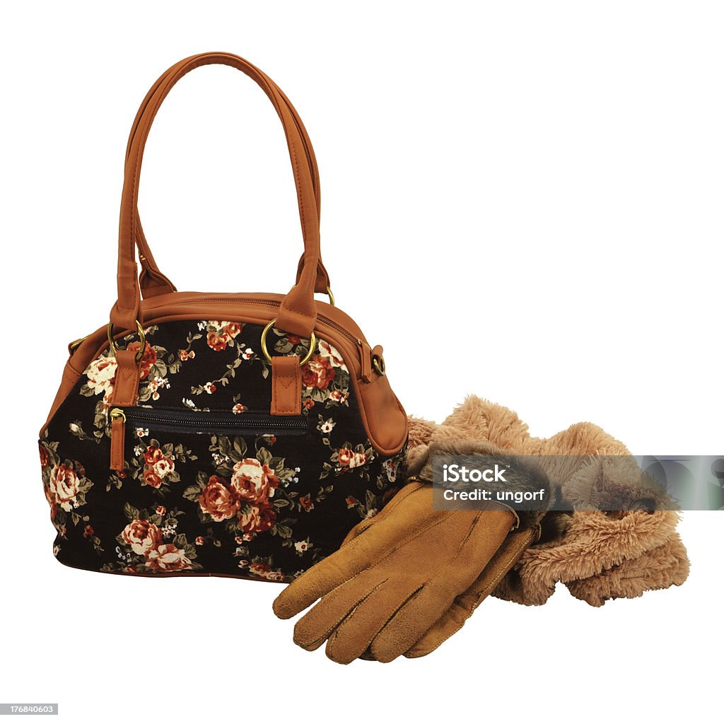 Donna, borsa, guanti e sciarpa - Foto stock royalty-free di Abbigliamento