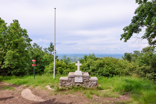 Sopot, Serbia - June 11, 2023: Memorial Kosturnica on white stone - Memorial First World War on Kosmaj mountain near Belgrade.