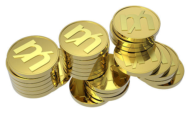 istock Stacks of gold Mill coins isolated on a white background 176841099