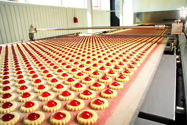 cookie de produção na fábrica - cracker cookie snack dessert - fotografias e filmes do acervo