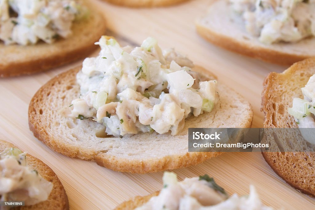 Chicken Salad & Crackers "Chicken salad with celery, onion, and parsley on melba toast." Chicken Salad Stock Photo