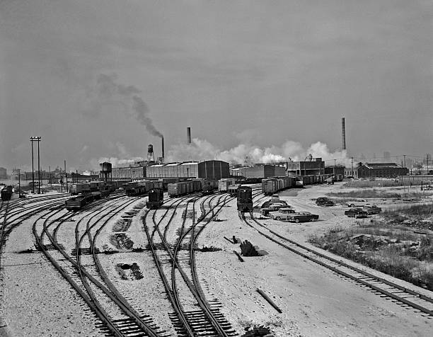 Train yard. 1956. stock photo