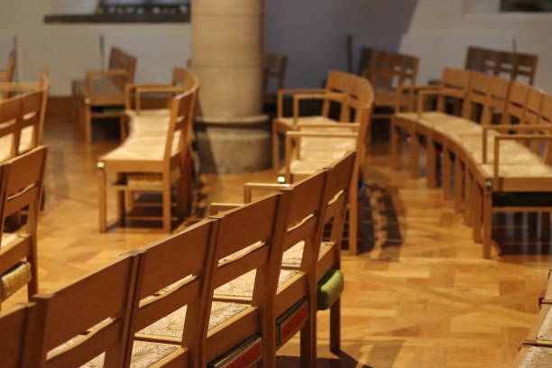 Free Stock Photo of Cathedral interior with rows of wooden chairs ...