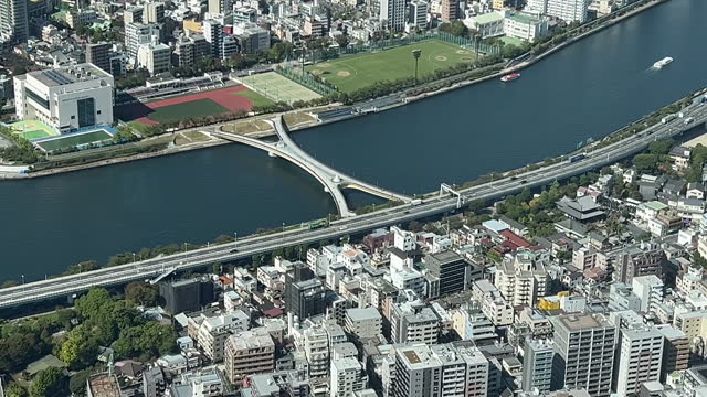 Arial view of Urban building and road above in Day time