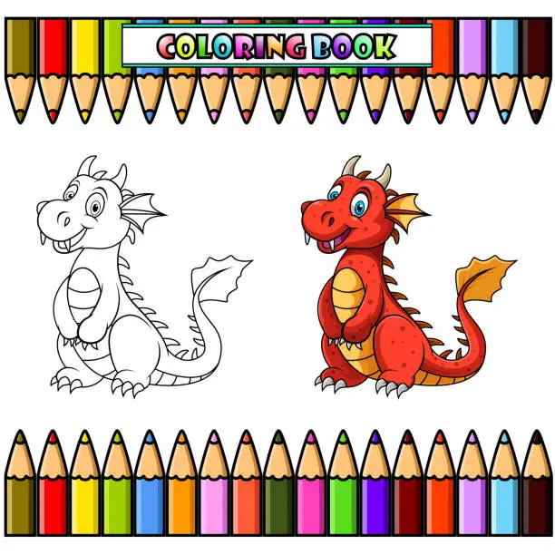 Vector illustration of Cartoon dragon for coloring book