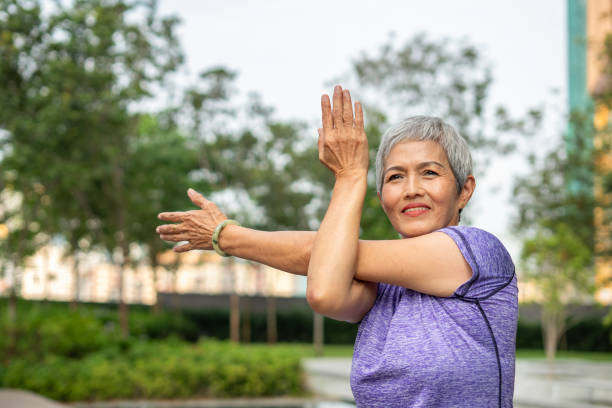 istock Retired mature woman doing exercise 1768443686