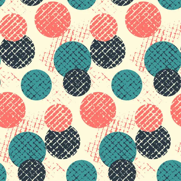 Vector illustration of Seamless pattern, abstract geometric background with circles and grid. Vector illustration.