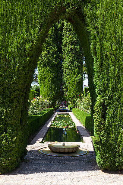 Walk of the Oleanders (Paseo de las Adelfas) at Generalife Gardens of Alhambra - Granada, Andalusia, Spain