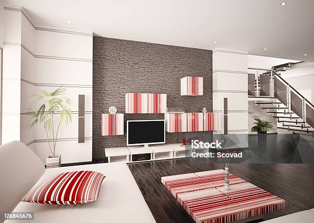 Modernen Wohnzimmer Interior 3d Render Stockfoto und mehr Bilder von Architektur - Architektur, Behaglich, Boden