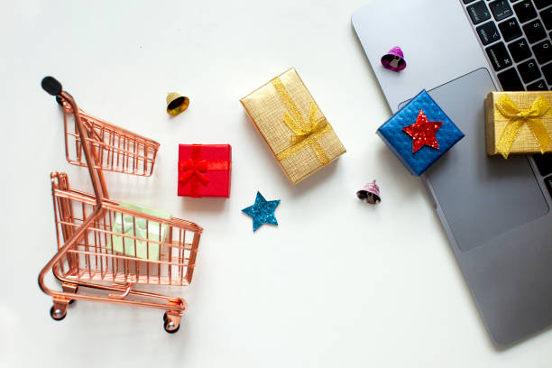 Christmas shopping online stock photo