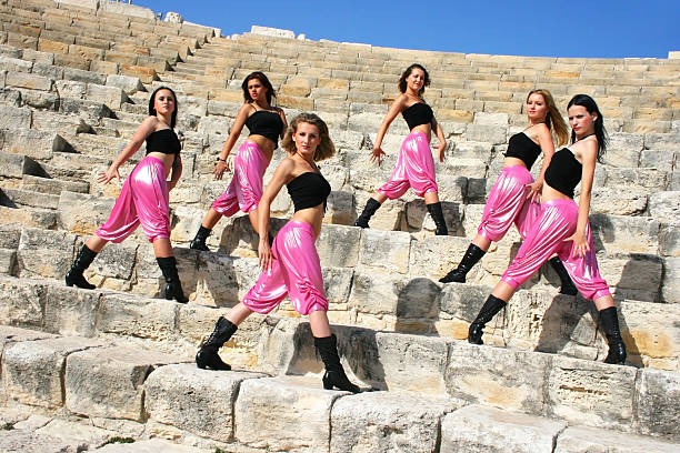 Modern dancers Beautiful modern  dancers on the ancient stairs of  Kourion amphitheatre in Cyprus. kourion stock pictures, royalty-free photos & images