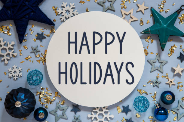 istock Text Happy Holidays, Blue Christmas Decoration, Flatlay 1768463582