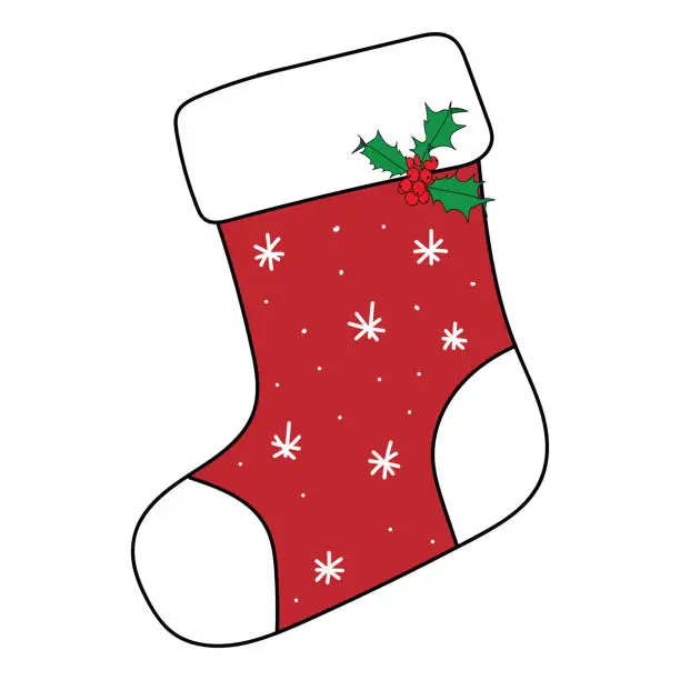 Vector illustration of New Year's sock for gifts. Element for postcard design, sticker, banners