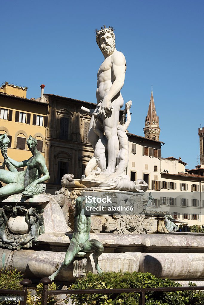 Fountain of Neptune in Florence "Detail of Fountain of Neptune by Bartolomeo Ammannati stands in Piazza della Signoria, Florence since 1575." Ancient Stock Photo