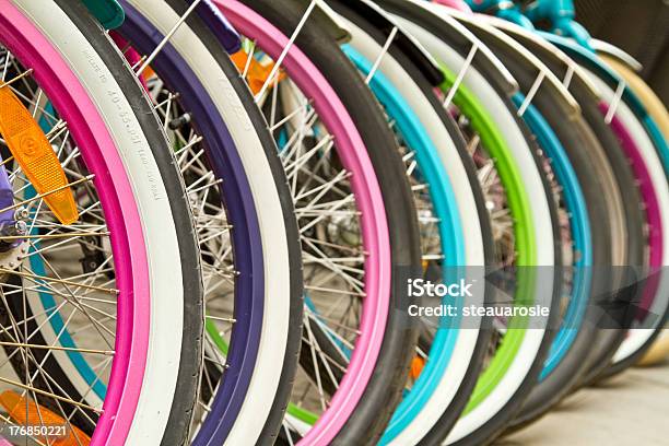 Colorfull Wheels Stock Photo - Download Image Now - Bicycle, Large Group Of Objects, Spoke