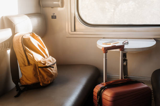 istock Suitcase in the train, Travel with luggage 1768505809
