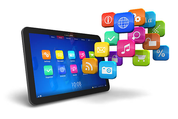 istock Tablet PC with cloud of application icons 176851376