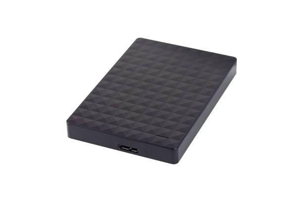 External hard drive with USB 3.0 cable, black, isolated from background