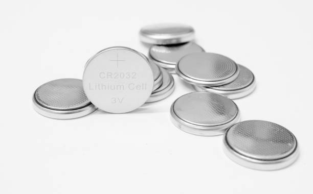 istock lithium batteries on white background. lithium cell, the precious metal element lithium 1768524124