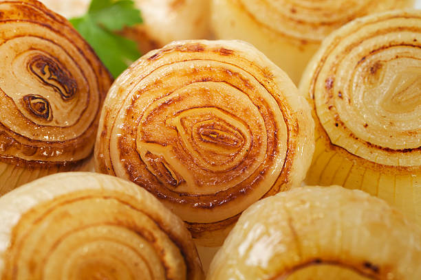 Close up of roasted onions.