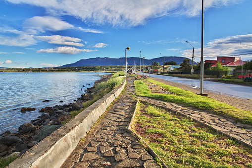 The promenade in the center of Puerto Natales in Chile