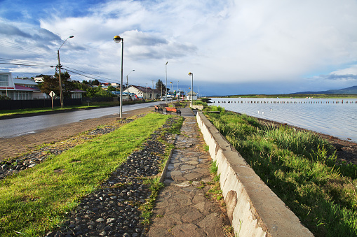 The promenade in the center of Puerto Natales in Chile