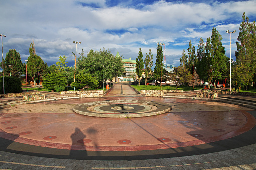 The park in the center of Puerto Natales in Chile
