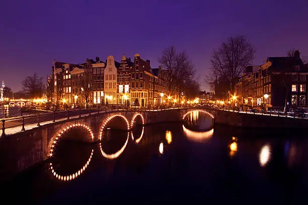 Amsterdam innercity by night in the Netherlands